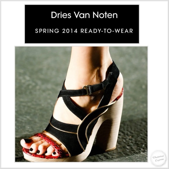 Dries Van Noten black suede sandals red snakeskin platform gold RTW SS 2014 - Picture 11 of 14